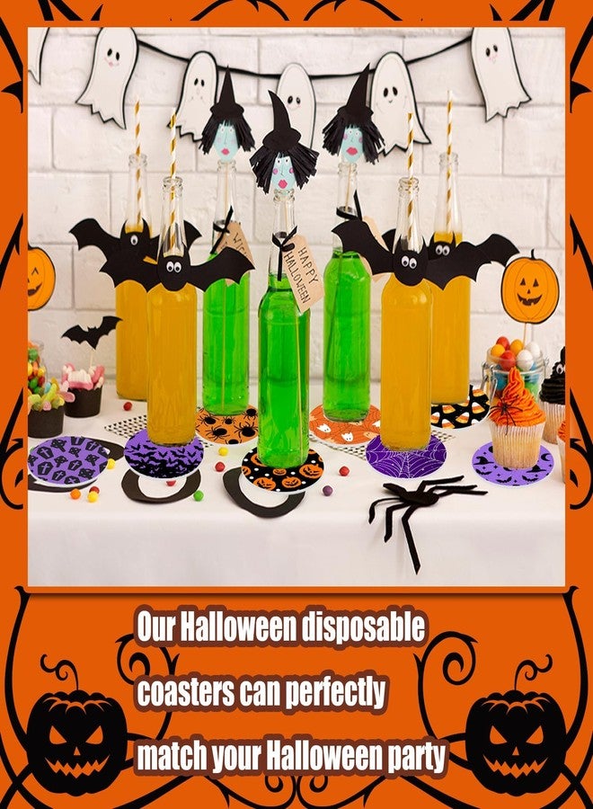 Denylo pro 90Pcs Halloween Disposable Paper Coasters 4 Inch Halloween Bat Spider Pumpkin Ghost Drink Paper Coaster for Halloween Home Kitchen Office Housewarming Party Table Decoration Supplies - Image 4